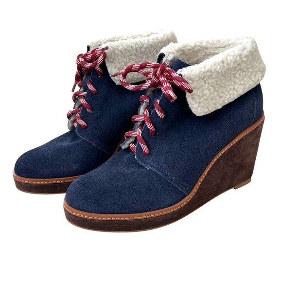 Caslon Blue Suede Wedge Ankle Booties w/Faux Fur Trim Size 8 - NWOB - Picture 5 of 16